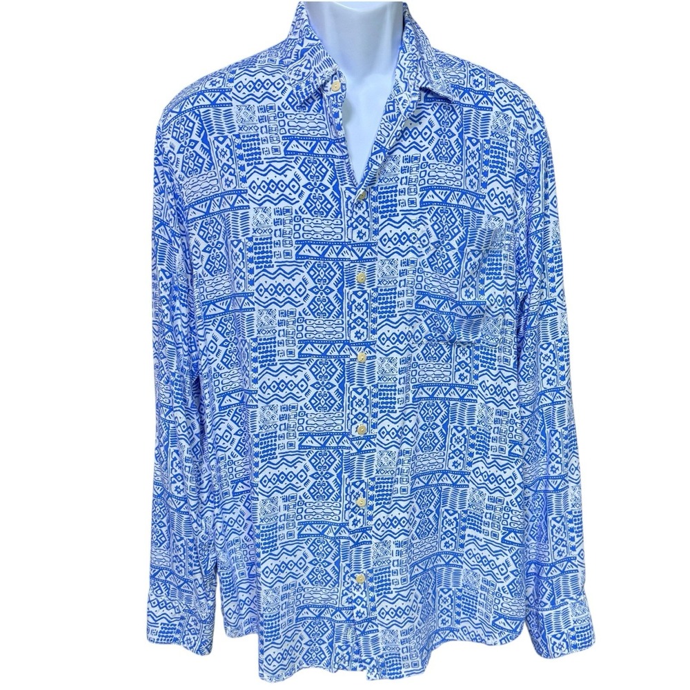 Kenny Flowers Island Shirt Men's L/XL*Tribal Hawaiian Long Sleeve Aloha‎ Resort